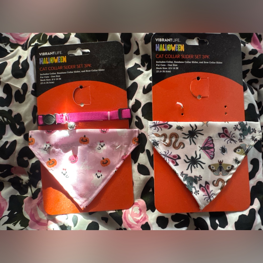 Vibrant Life Halloween Cat Collar Slider BUNDLE t - Pink and White